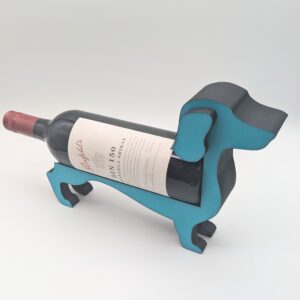 Teal and Black Dachshund Wine Bottle Holder – Unique Dog Lover Gift, Decorative Wine Stand